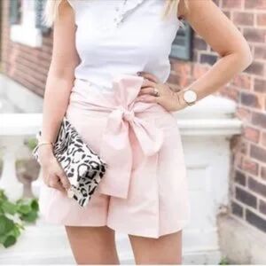 NWT J.Crew Light Pink Tie Waist Shorts in Cotton Poplin Size 0